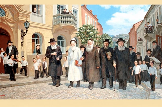 Illustration de nos maîtres réunis dans une rue, entourés d’enfants.
